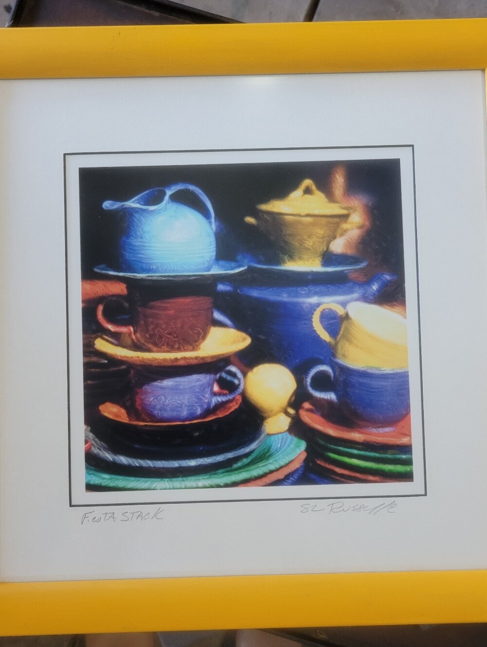 Fiesta Stack" Framed & Matted Art Print by S.L. Russell. Vintage RetroStill Life